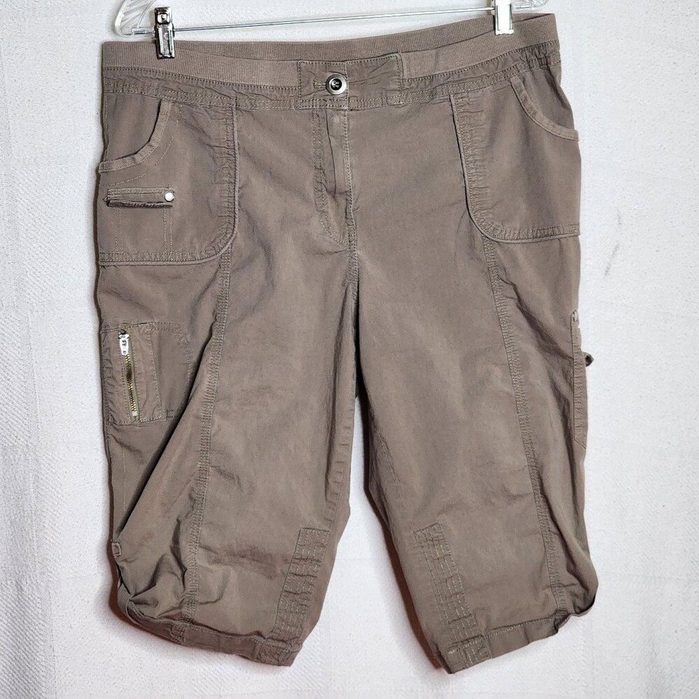 Chico's Khaki Cotton Span Fly Front Elastic Waist Utility Shorts Chico 2.5 US 14